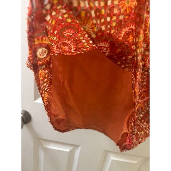 Etcetera Silk Sleeveless Blouse Size 14 orange abstract pattern v neck - Picture 8 of 10